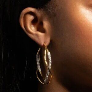 Alexis Bittar Solanales Intertwined Gold Two Tone Pave Hoop Earrings